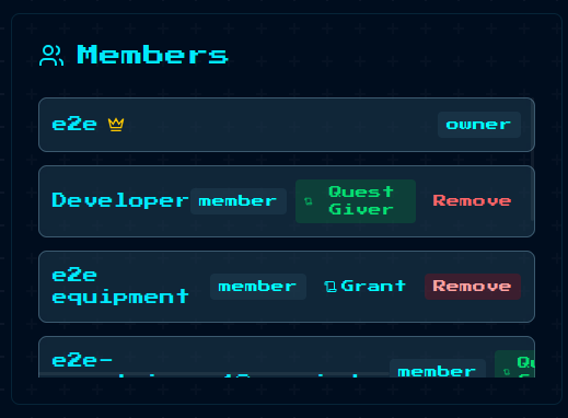 Member interface widget showing realm name, description, and icon